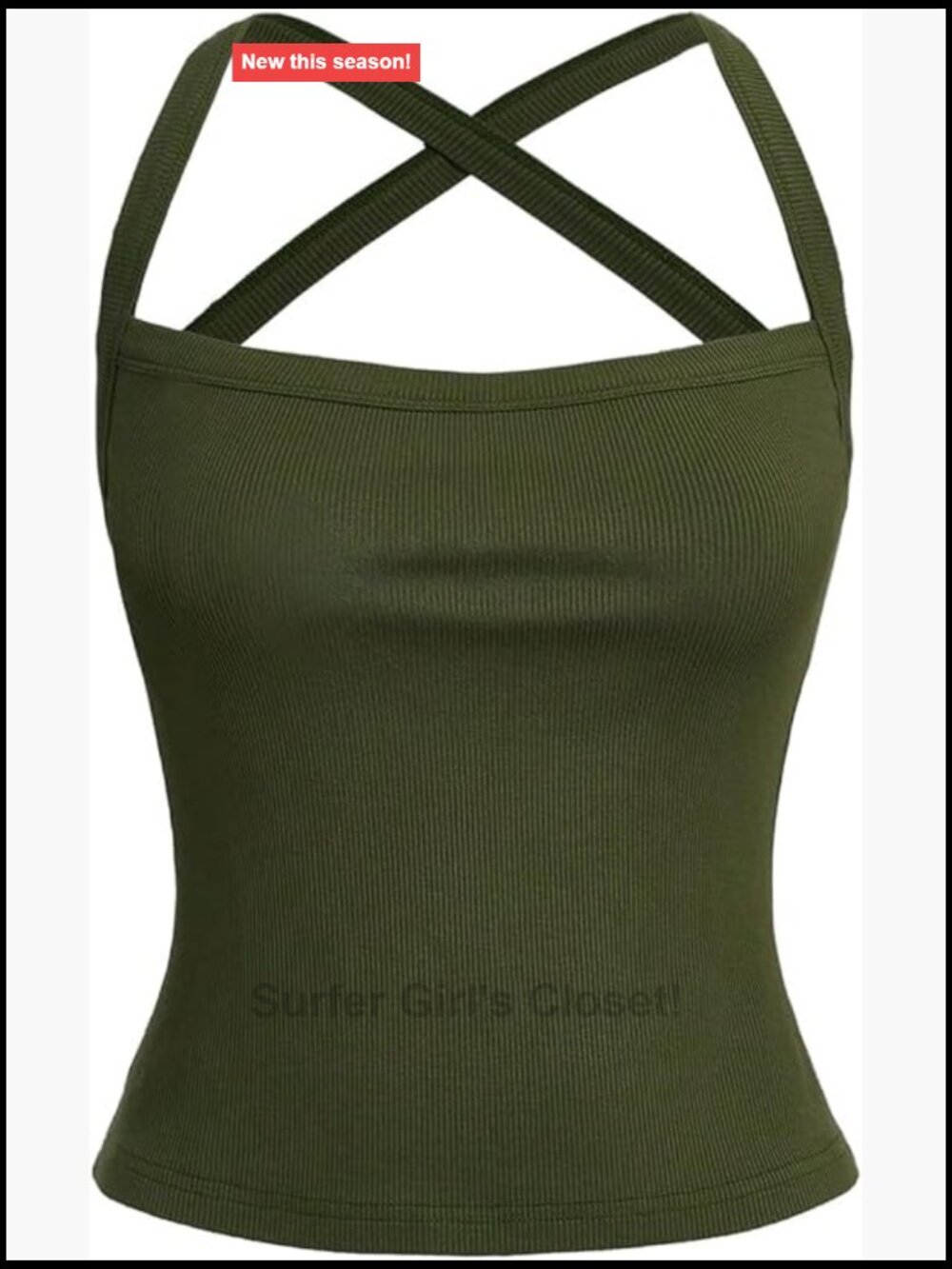 Ribbed Halter Tank Top Criss Cross Back Square Neck Viscose Blend Crop